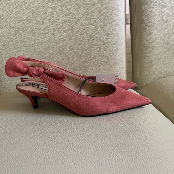 Zara Heeled Suede Slingback Shoes With Bow - Picture 6 of 16